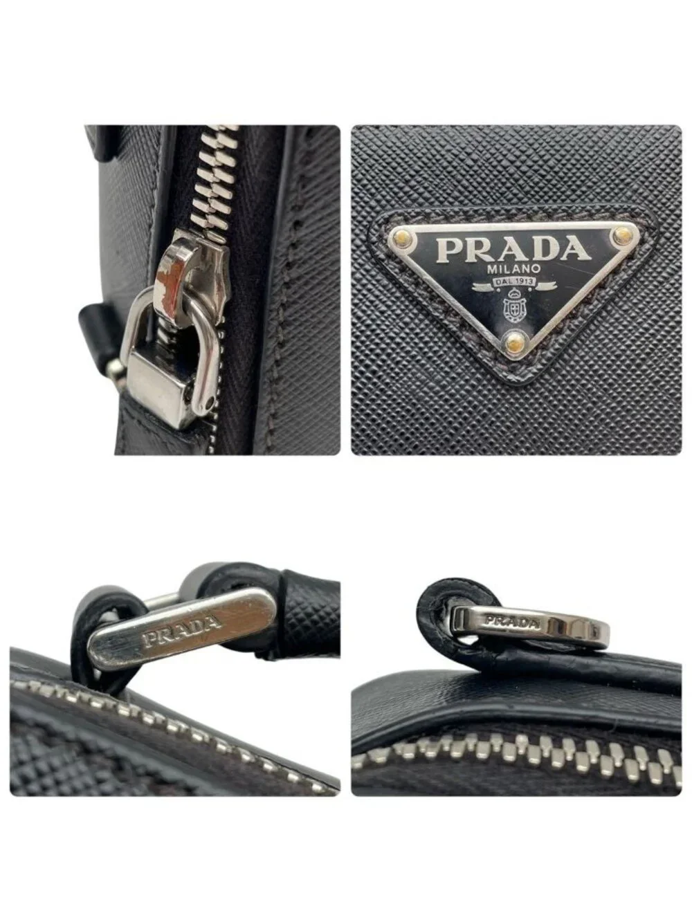 Prada Saffiano Leather Brick Shoulder Bag Black